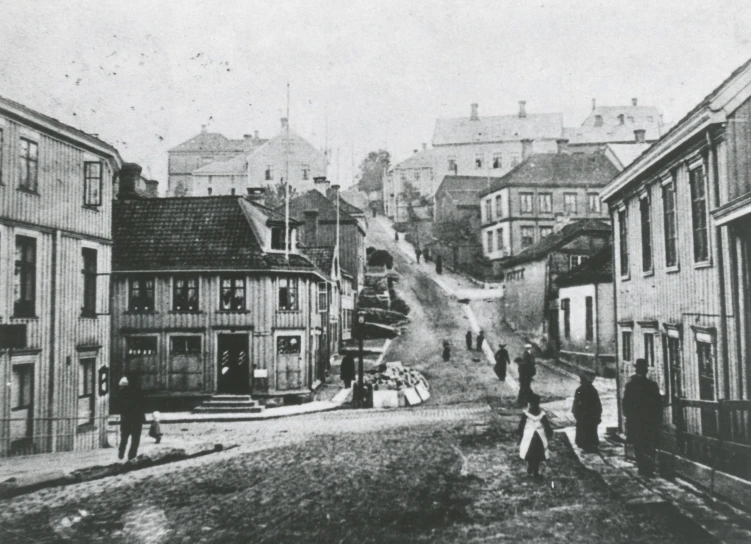 old picture of the back roads of an urban area