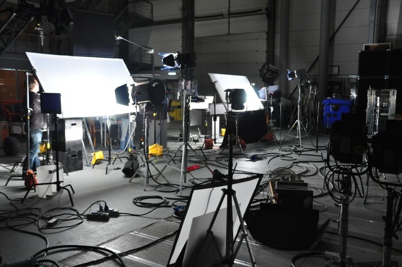 several lighting devices sitting in a building near each other