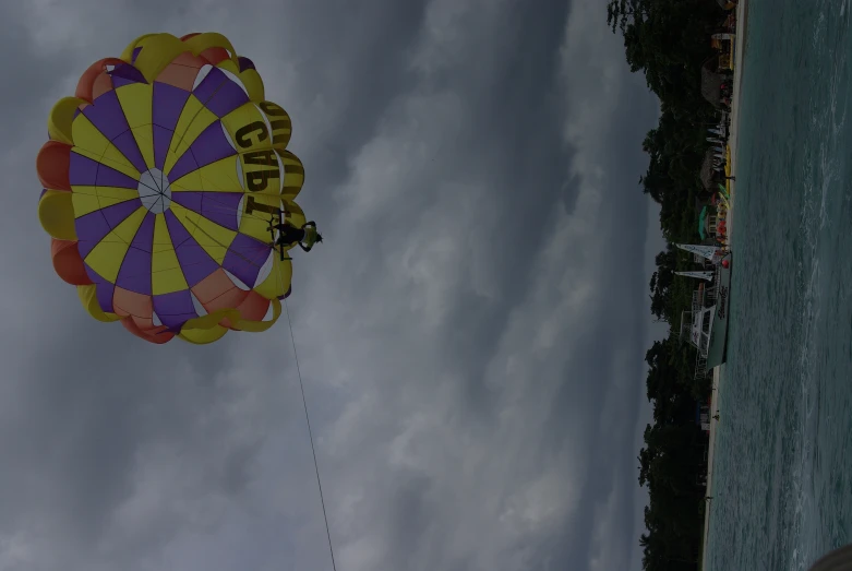 a parachute is being lifted over the water