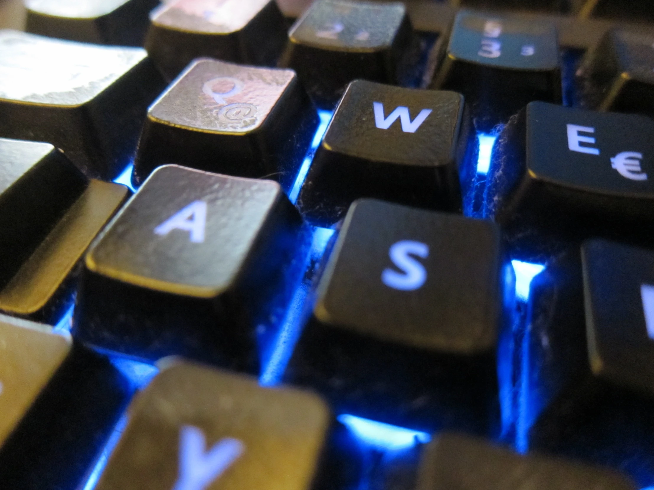 the keys of a computer keyboard that are illuminated