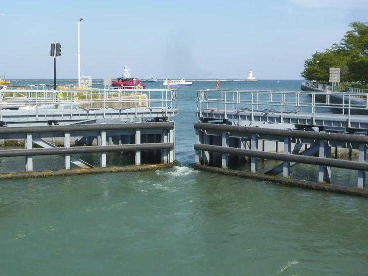 an open area with boats in the water