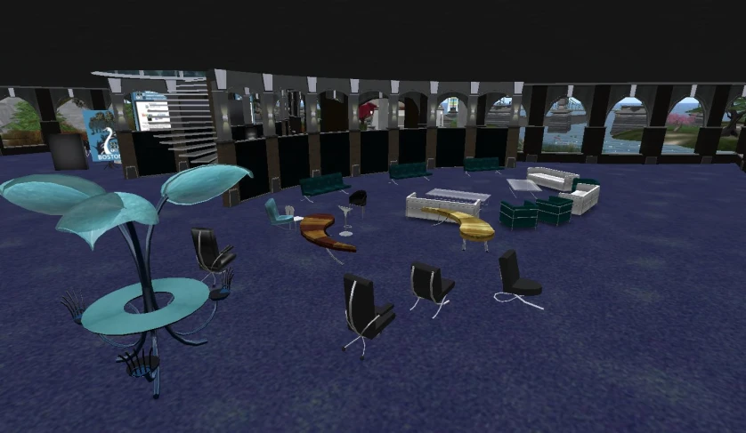 the 3d rendering of an artificial area with furniture and decorations