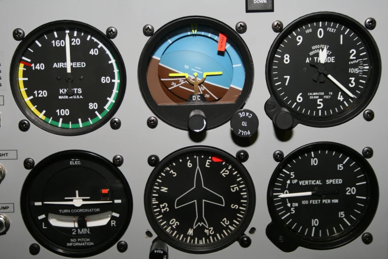 a bunch of gauges attached to a panel with a picture on one