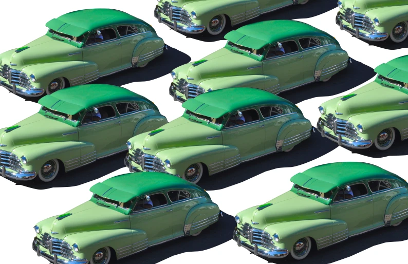 set of seven vintage green car's with shiny tires