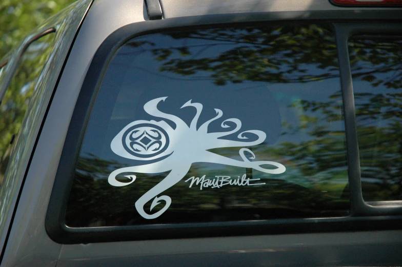 a car with an octo sticker on it's side