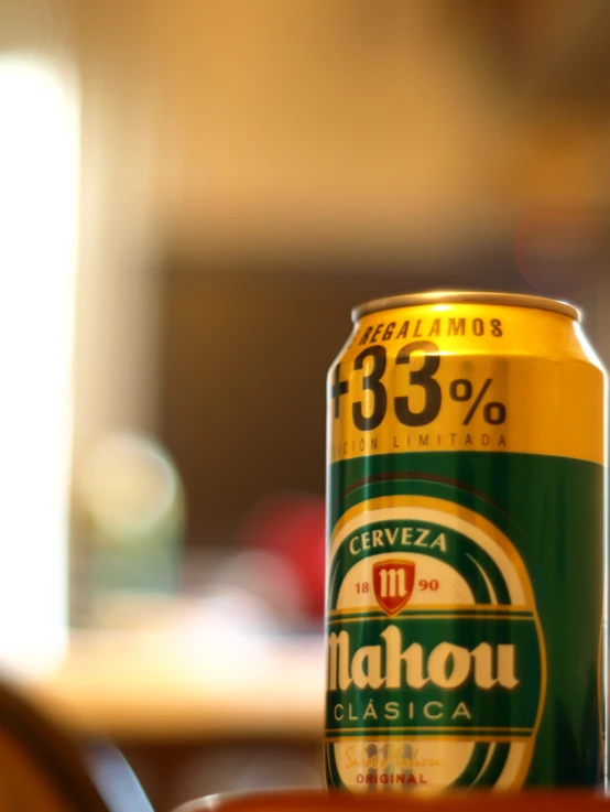 a can of lahou beer is on the counter top