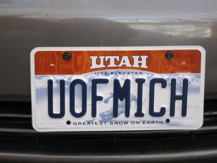 a utah license plate for a skier