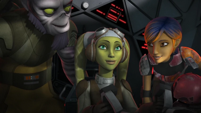 a group of female characters, one with green eyes, are depicted in star wars the clone