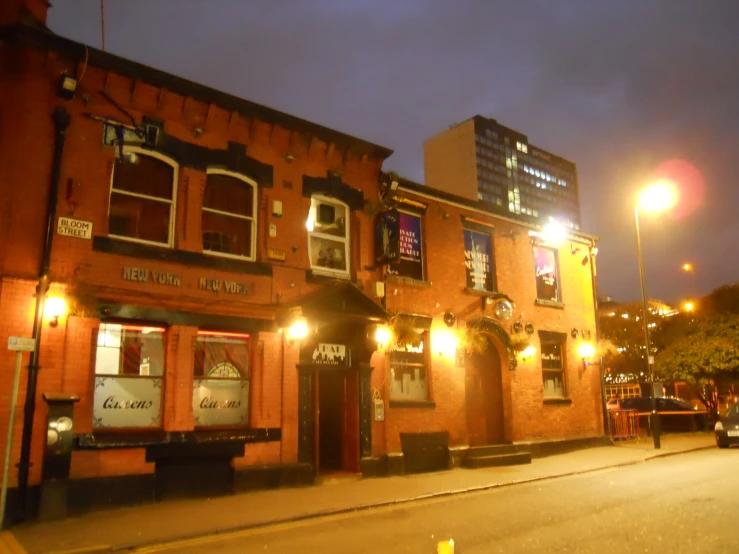 there is a bar and restaurant on the street