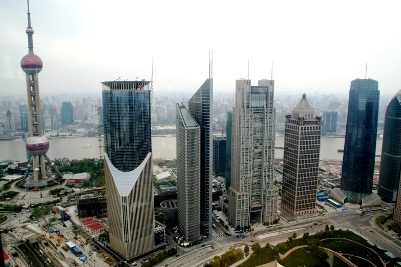 a city skyline, in the foreground and skyscrs in the background