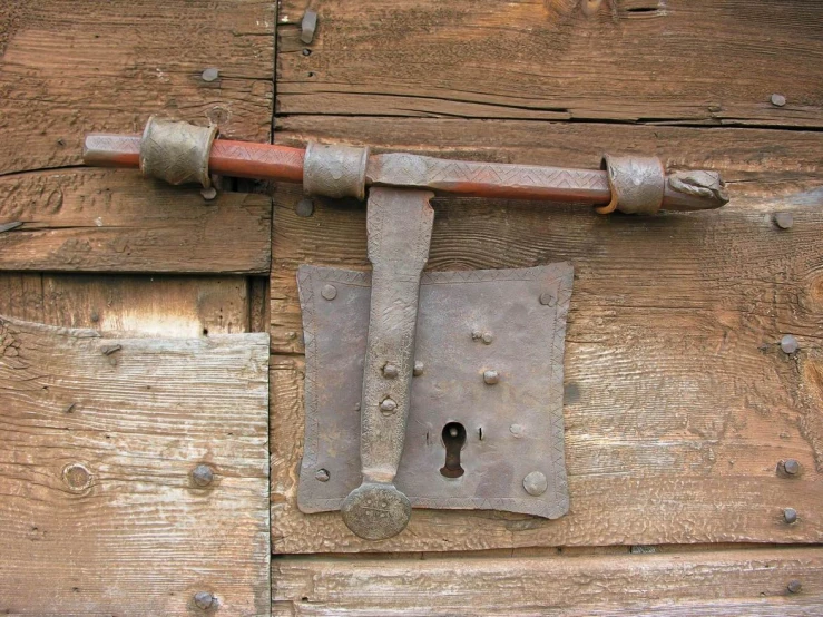 the lock is attached to the wooden door