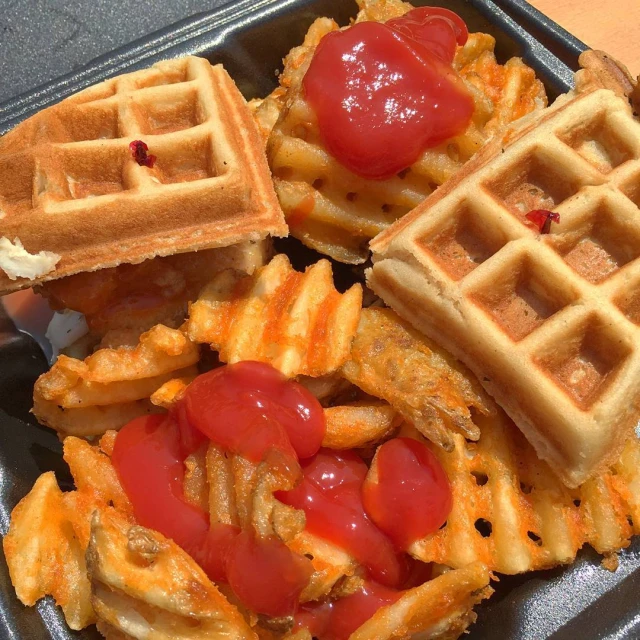 an image of a basket of food with waffles