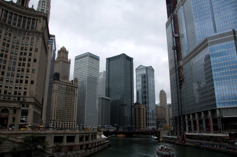 some very big buildings with very narrow waterside