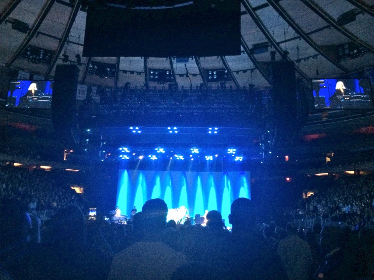 view of stage from stage with several lights on