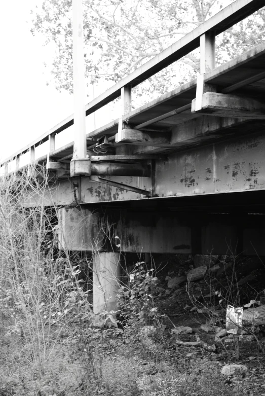 a po of a rail and walkway in black and white