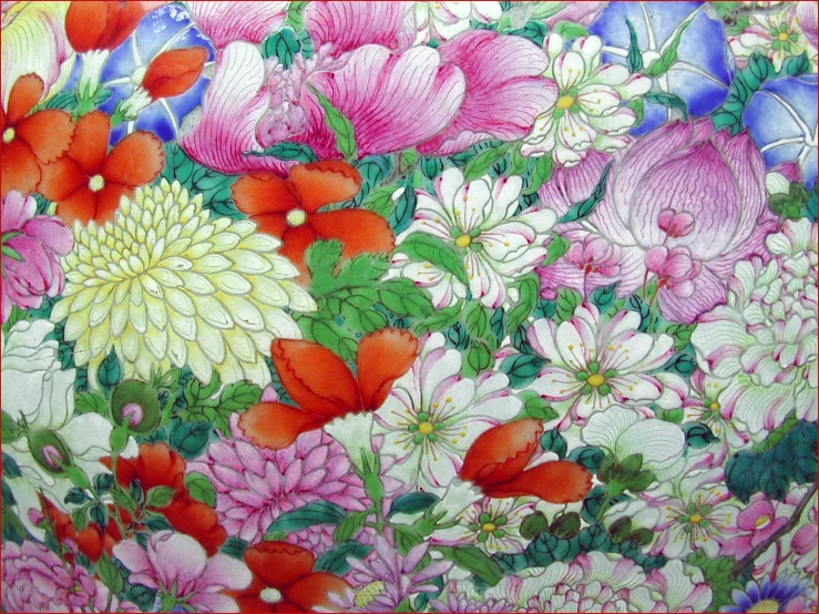 a painting with flowers and erflies on it