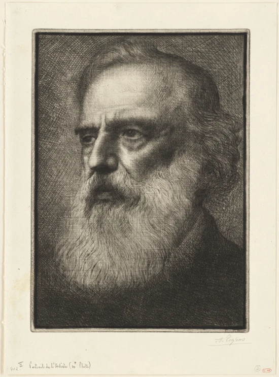 a portrait of an old man with a white beard and dark expression