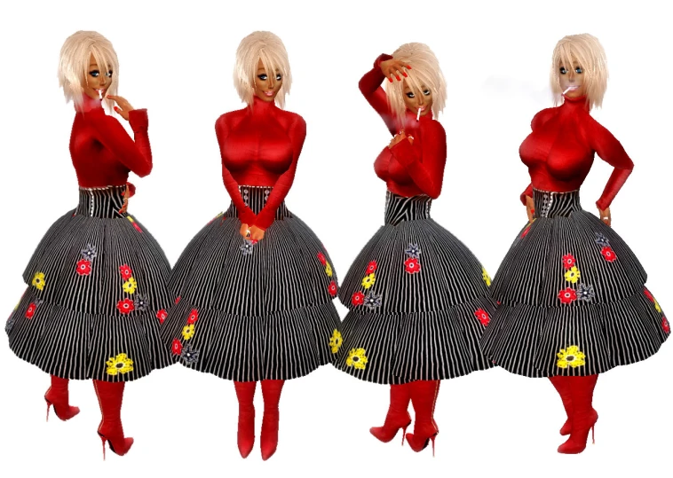 three dresses and boots that look like dolls