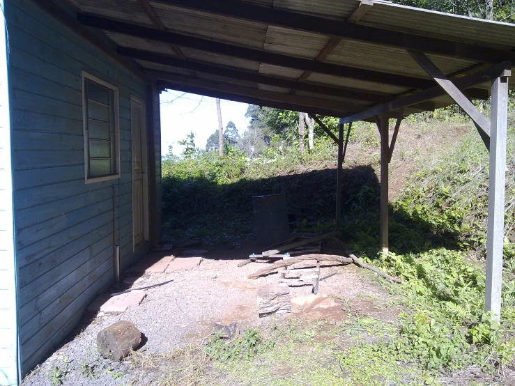 an open covered area in front of a building