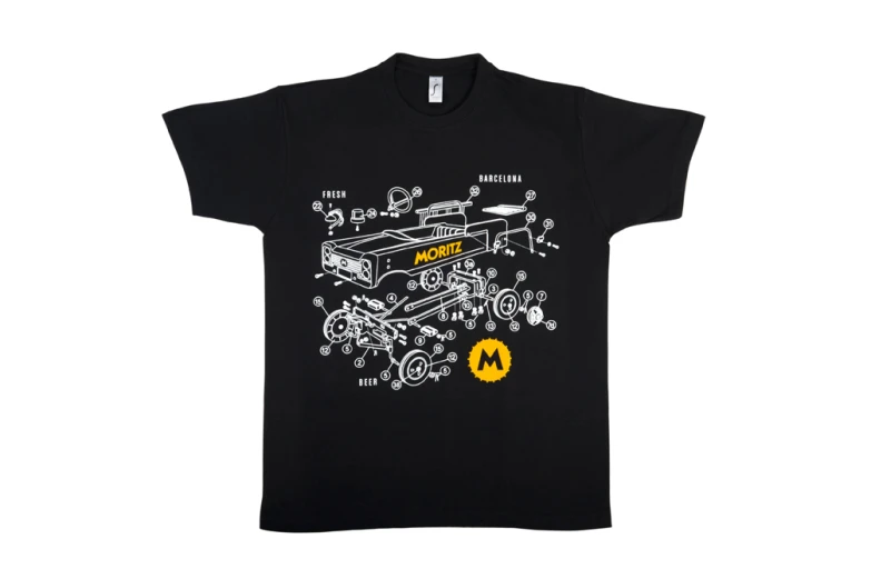 a black t - shirt with a picture of a machine