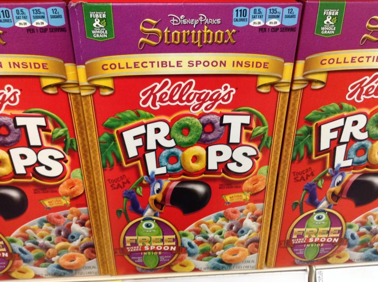 three boxes of cereal on display in a store