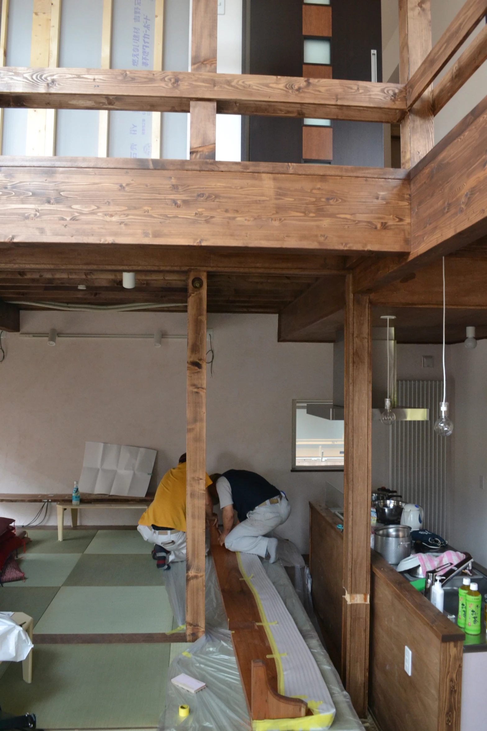 there is a loft bed in the middle of the room