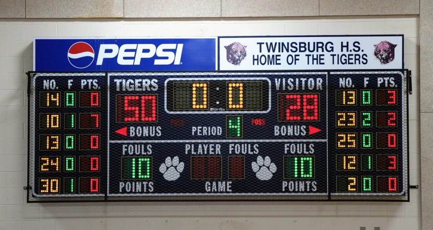 the scoreboard at a school has a lot of score points