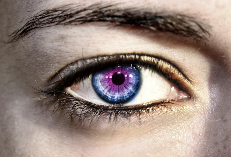 there is a purple eye with stars on the iris
