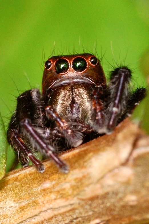 a spider looks down while standing on a nch