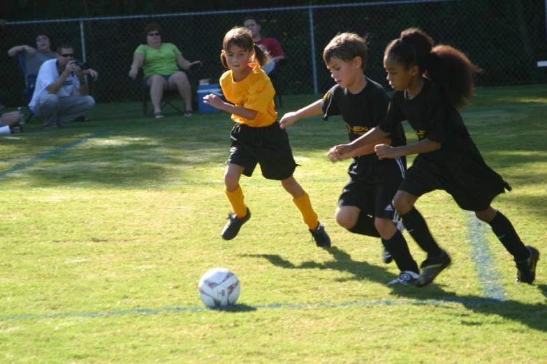 children are in action on a soccer field