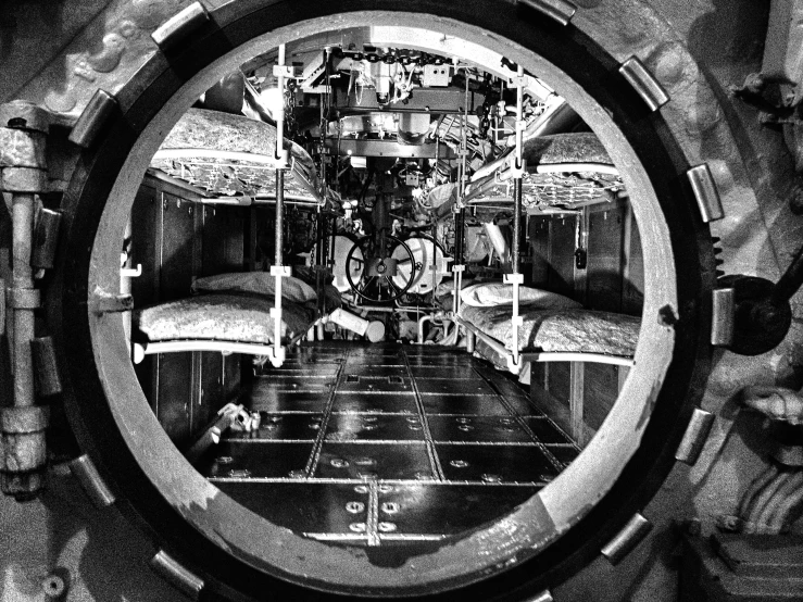 a black and white image of a spaceship interior