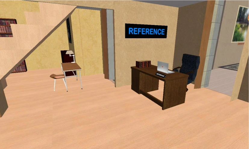 an animated 3d view of a computer desk