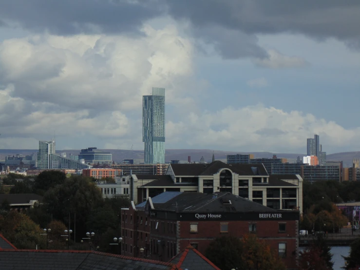 view of an urban city skyline on a cloudy day