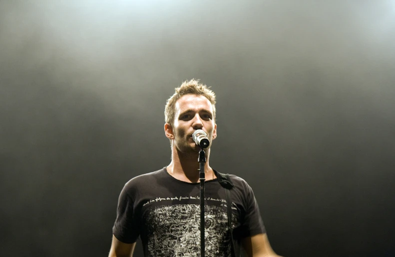 a male singer singing into a microphone