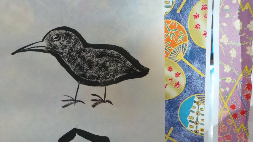 the book shows a hand - drawn black bird, which appears to be a similar bird