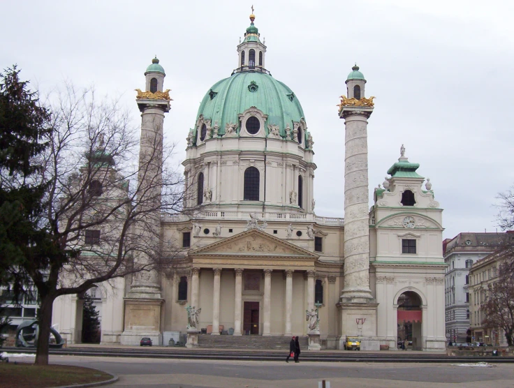 a view of an ornate building from the street