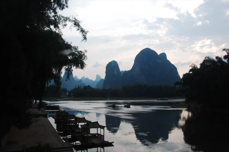 a lake with water and many chairs on it