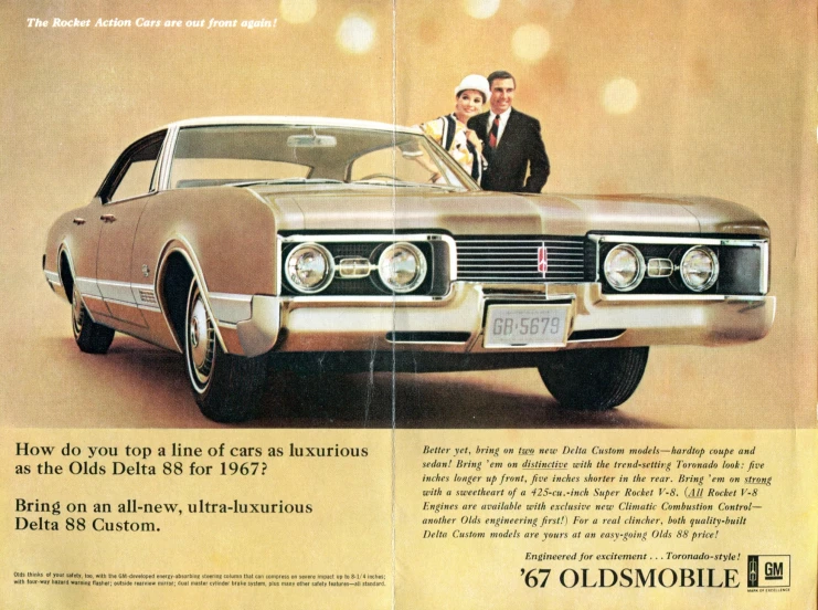 an advertit from the 1960 olds automobiles showing a car and its couple