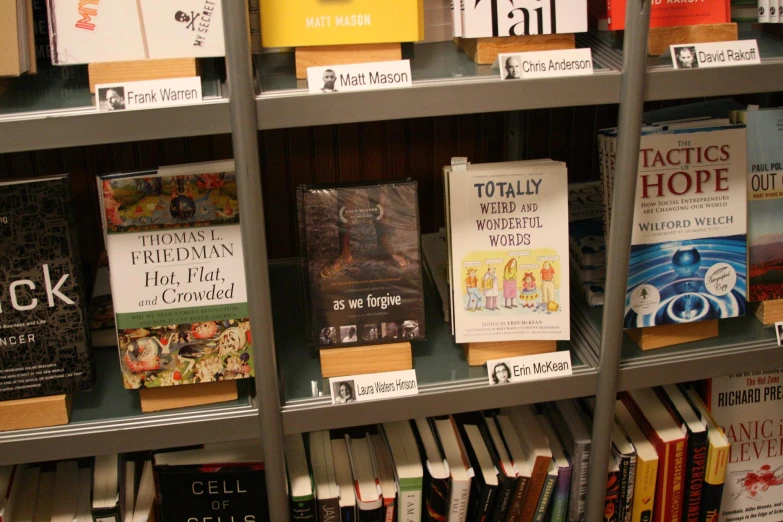 a collection of books are on a shelf