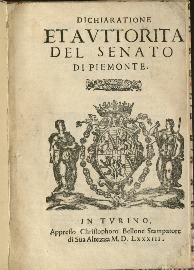 an old book with two men standing in front of it