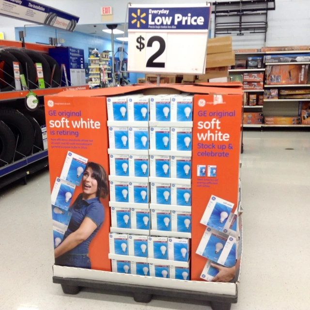 a cart with several different product sales labels