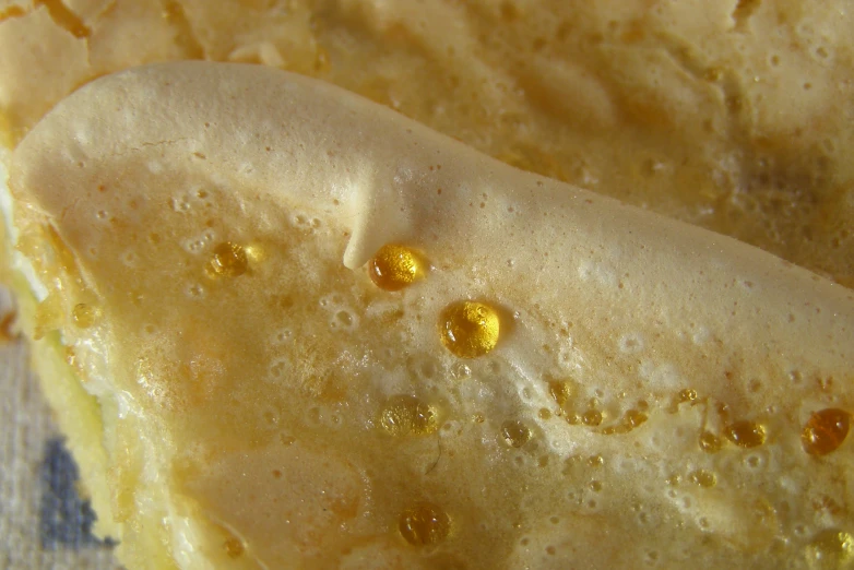 a close up view of two pastries with mustard on them