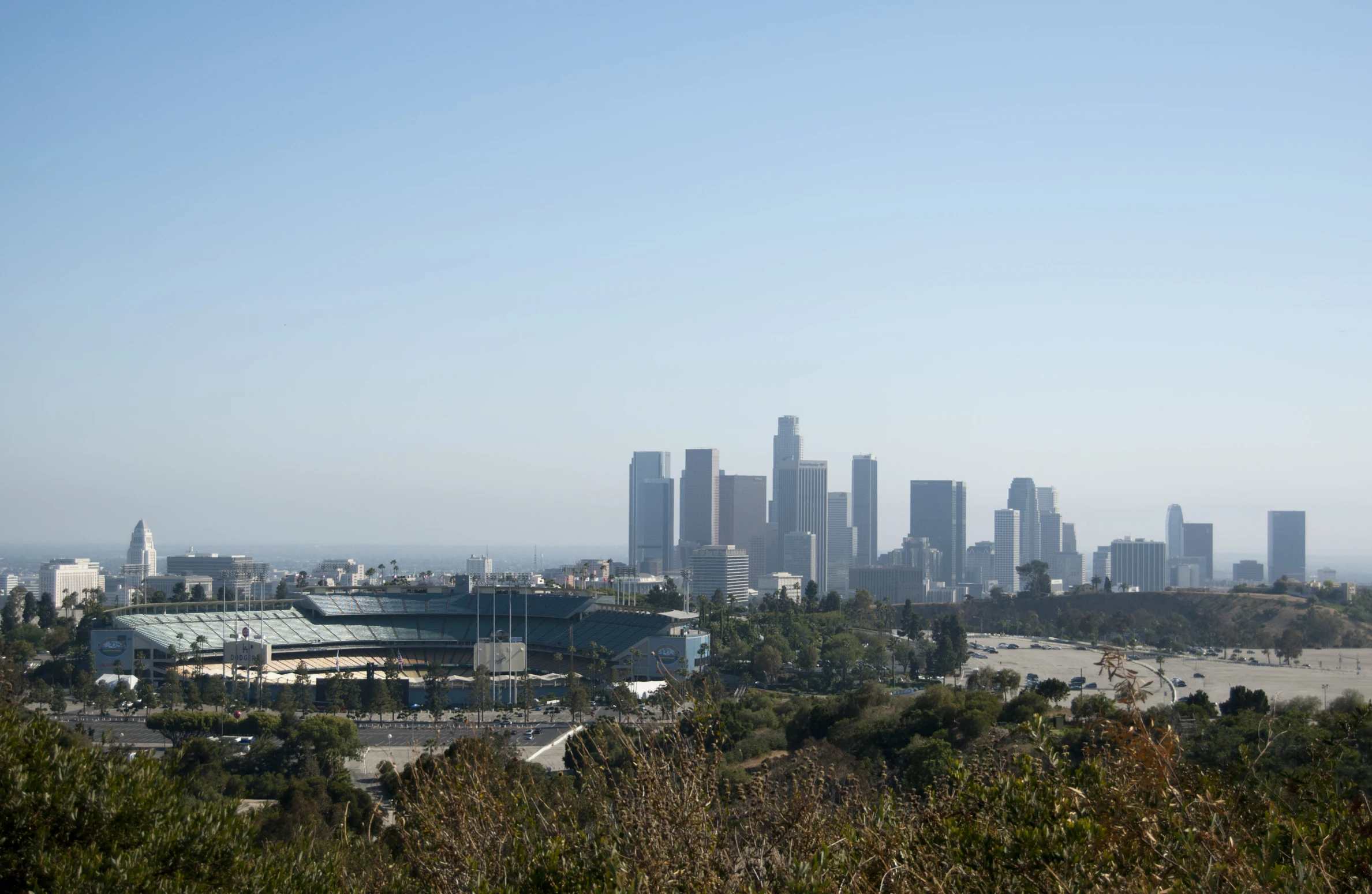 a city view in the daytime with tall buildings