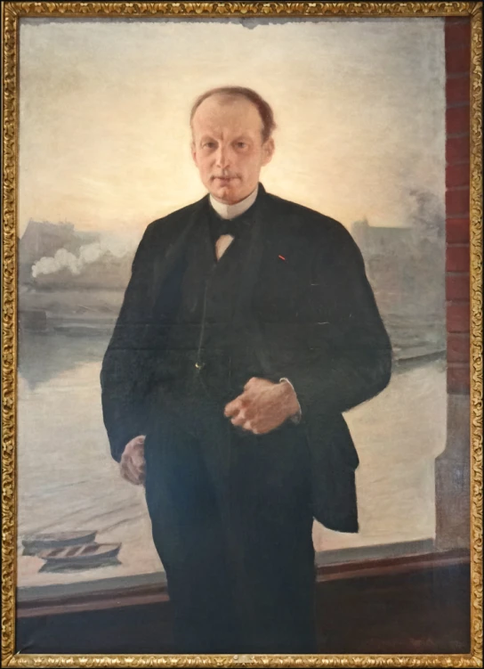 painting of a man in black, by a window