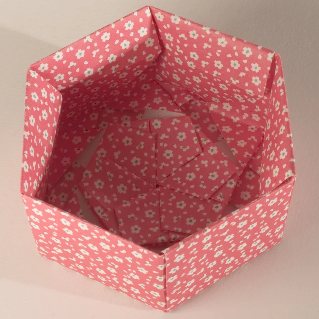 an origami cube box filled with a small red flower