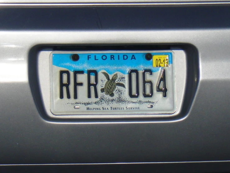 a vehicle plate that reads, florida with a hand on the front