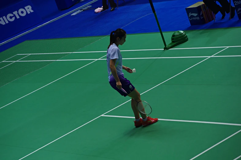 an asian woman with a racquet on a tennis court