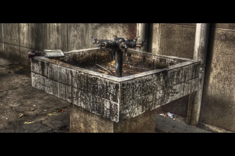 this pograph shows a rusty sink in an old house