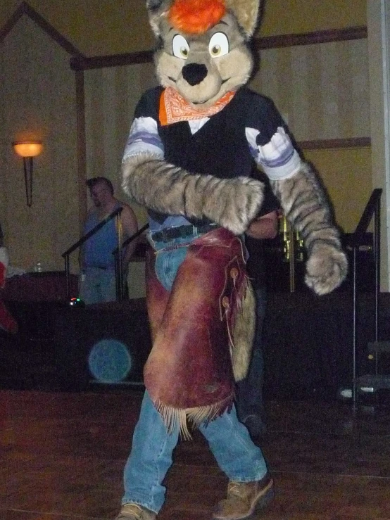 a person with an animal costume is dancing