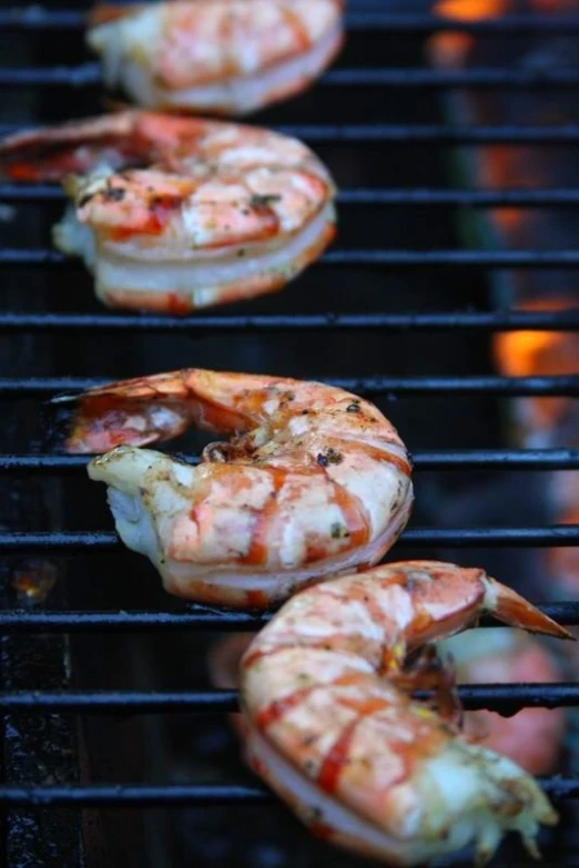 shrimp are cooking on a bbq grill